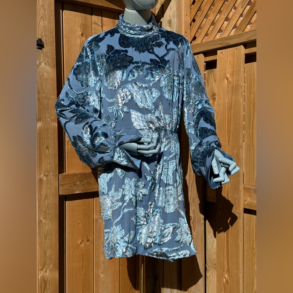 🆕 SIMKHAI 🧿 NWOT Halen Draped Velvet Mini Dress, Celestial Blue - Sz US 14 - Picture 9 of 16